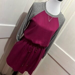 Gray and Pink Raglan Sleeve Dress